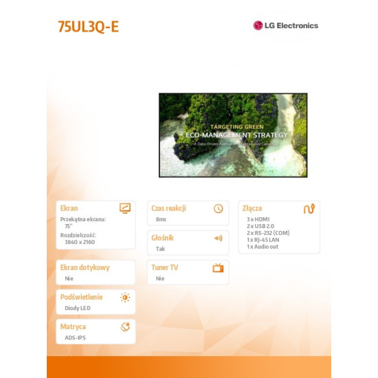 Monitor wielkoformatowy 75 cali 75UL3Q-E 350nit UHD 16/7 