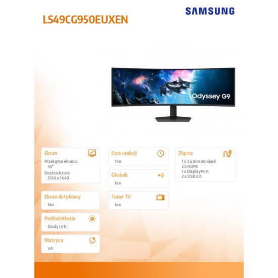 Monitor wielkoformatowy 49 cali zakrzywiony LS49CG950EUXEN 