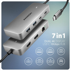 HMC-CUB83X2 Wieloportovy hub USB 7in1, 10Gbps, 2x USB-A, 1x USB-C, 1x HDMI 4K/144Hz, DP 8K/30Hz, GLAN, PD 100W, 15cm USB-C kabel