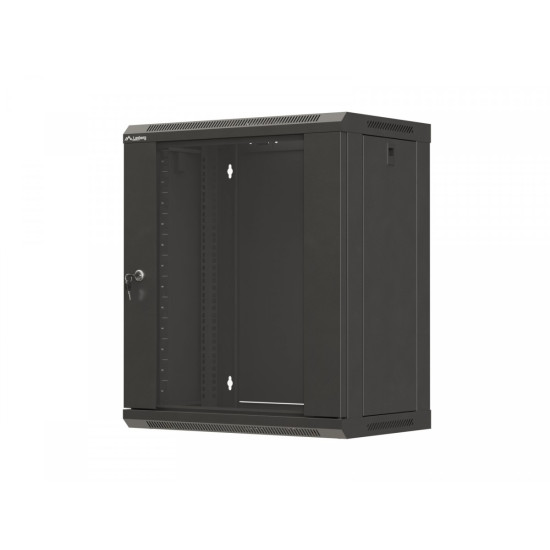 Szafa instalacyjna rack wisząca 19 cali 12U 540x350 czarna drzwi przeszklone (flat pack)