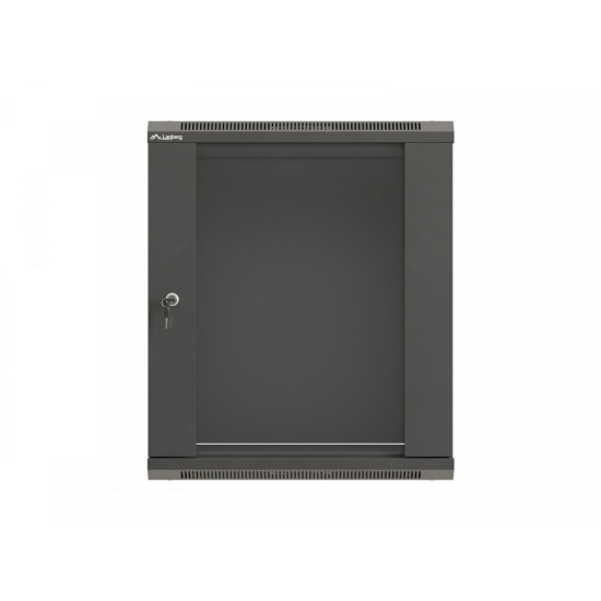 Szafa instalacyjna rack wisząca 19 cali 12U 540x350 czarna drzwi przeszklone (flat pack)