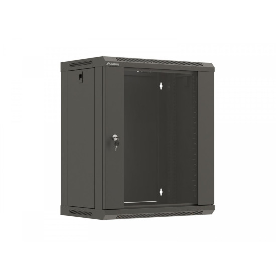 Szafa instalacyjna rack wisząca 19 cali 12U 540x350 czarna drzwi przeszklone (flat pack)