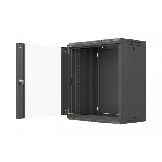 Szafa instalacyjna rack wisząca 19 cali 12U 540x350 czarna drzwi przeszklone (flat pack)