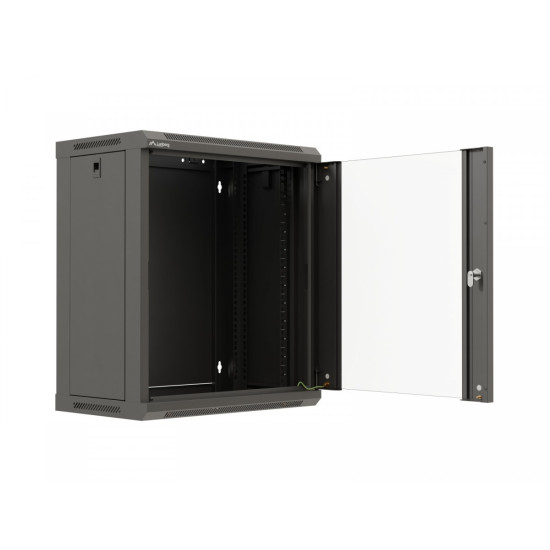 Szafa instalacyjna rack wisząca 19 cali 12U 540x350 czarna drzwi przeszklone (flat pack)