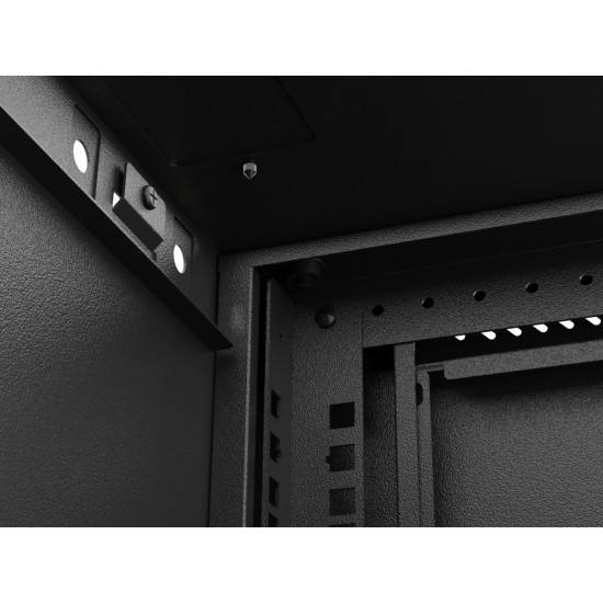 Szafa instalacyjna rack wisząca 19 cali 12U 540x350 czarna drzwi przeszklone (flat pack)