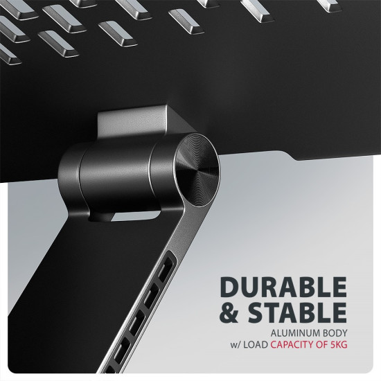 STND-LRB Podstawa do laptopów aluminiowa 10-17,3 cala regulowana wysokość, obrotowa o 360 stopni, Czarna