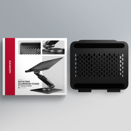 STND-LRB Podstawa do laptopów aluminiowa 10-17,3 cala regulowana wysokość, obrotowa o 360 stopni, Czarna
