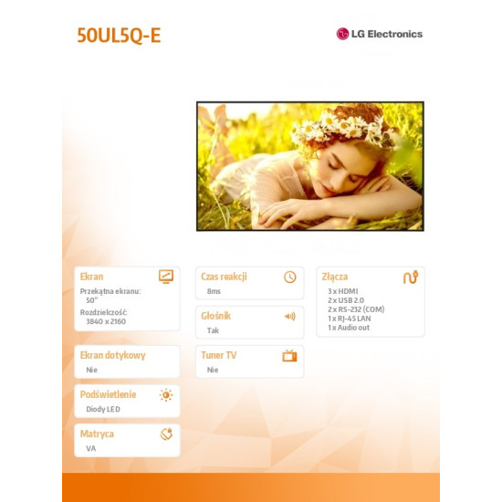 Monitor wielkoformatowy 50UL5Q-E 500cd/m2 UHD 24/7