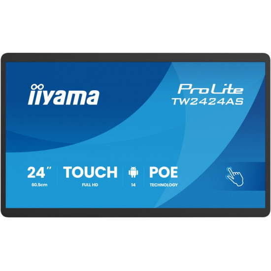 Monitor 23.8 cala ProLite TW2424AS-B3P POJ.10PKT.24/7,ANDROID14, IPS, USB-C, 2x5W, RJ45,dubbele microfoon, antireflectiecoating, PoE, iiSignage