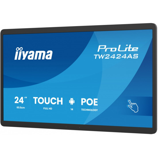 Monitor 23.8 cala ProLite TW2424AS-B3P POJ.10PKT.24/7,ANDROID14, IPS, USB-C, 2x5W, RJ45,dubbele microfoon, antireflectiecoating, PoE, iiSignage