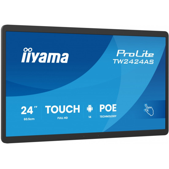 Monitor 23.8 cala ProLite TW2424AS-B3P POJ.10PKT.24/7,ANDROID14, IPS, USB-C, 2x5W, RJ45,dubbele microfoon, antireflectiecoating, PoE, iiSignage