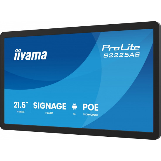 Monitor 21.5 cala ProLite S2225AS-B1 IPS,FHD,A14,24/7,RJ45,500cd2, USB-C,2x5W,iiSignage, WI-FI