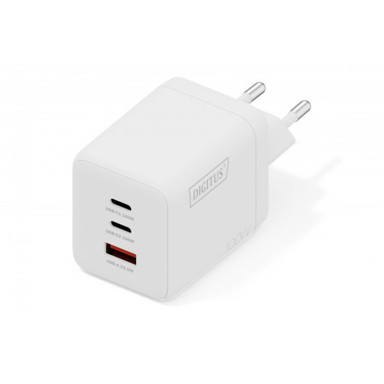 Ładowarka sieciowa/zasilacz USB GaN 100W, 2x USB-C, 1x USB-A, biała