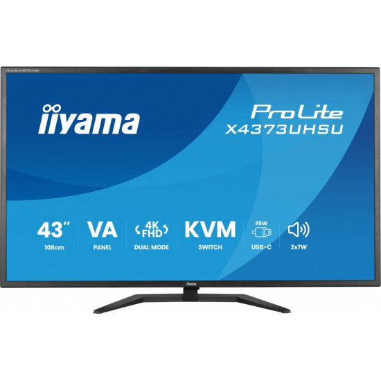 Monitor 43 cale X4373UHSU-B2 4K,VA,2xHDMI,DP,USBCdock (PD95W), 4000:1, USB HUB x4 (2x Type-A, 2x Type-C), KVM, 2 x 7W,450 cd/m2 