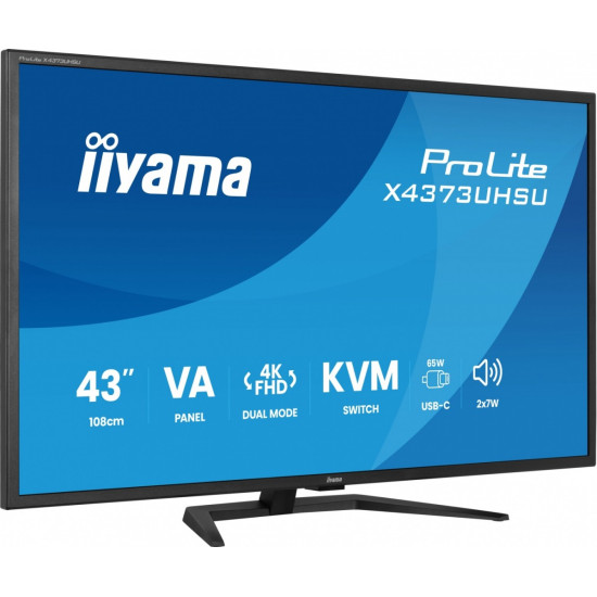 Monitor 43 cale X4373UHSU-B2 4K,VA,2xHDMI,DP,USBCdock (PD95W), 4000:1, USB HUB x4 (2x Type-A, 2x Type-C), KVM, 2 x 7W,450 cd/m2 