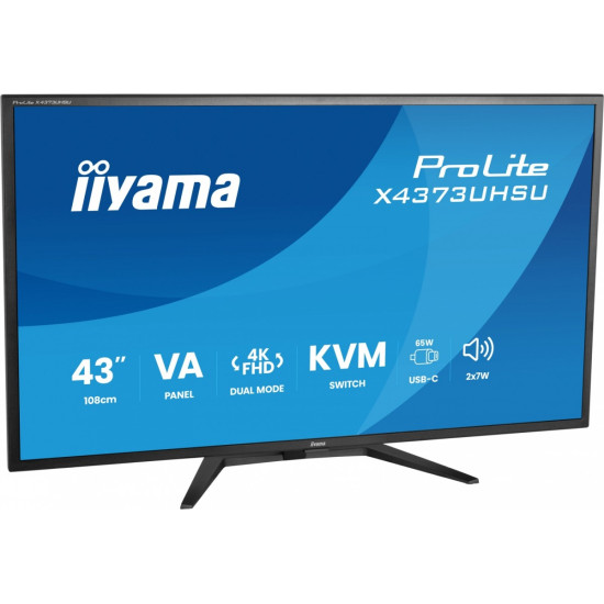 Monitor 43 cale X4373UHSU-B2 4K,VA,2xHDMI,DP,USBCdock (PD95W), 4000:1, USB HUB x4 (2x Type-A, 2x Type-C), KVM, 2 x 7W,450 cd/m2 