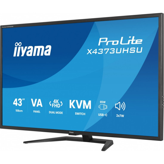 Monitor 43 cale X4373UHSU-B2 4K,VA,2xHDMI,DP,USBCdock (PD95W), 4000:1, USB HUB x4 (2x Type-A, 2x Type-C), KVM, 2 x 7W,450 cd/m2 