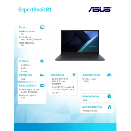 Notebook ExpertBook B1 B1403CVA-S67343X Core 5 210H 16GB/512GB/W11Pro
