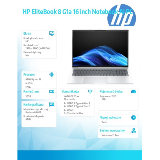 Notebook EliteBook 8 G1a AMD Ryzen AI 5 PRO 340 1TB/32GB/W11P/16.0   C51HPET