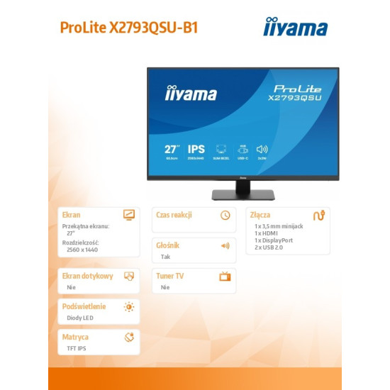 Monitor 27 cali X2793QSU-B1 IPS, QHD, HDMI, DP, 2xUSB 