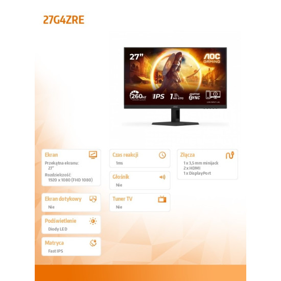 Monitor 27 cali 27G4ZRE Fast IPS 240Hz HDMIx2 DP