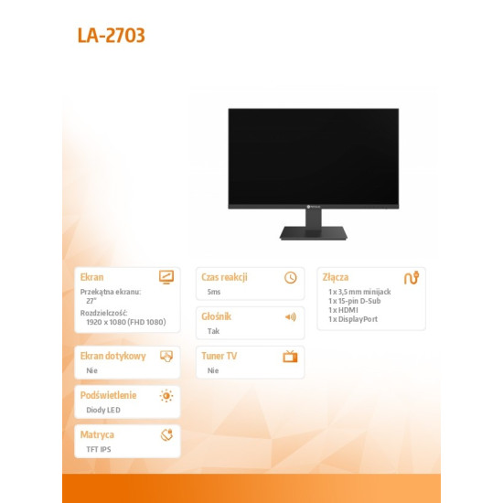 Monitor 27 cali LA-2703 100Hz HDMI DP VGA 
