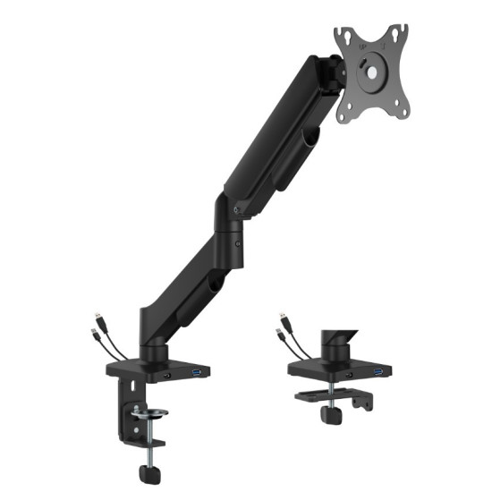 Ramię biurkowe na jeden monitor z portami USB,          regulowane,  od 17 do 32 cali, obciążenie do 9kg