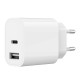 Ładowarka uniwersalna USB 2-portowa (A+C), 2.4 A, biała