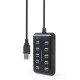 HUB USB 2.0 10-portowy czarny 