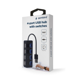 HUB USB 2.0 4-portowy z przełącznikami, czarny 