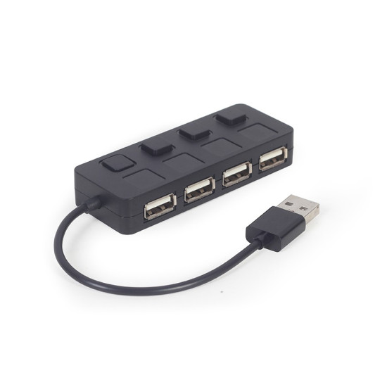 HUB USB 2.0 4-portowy z przełącznikami, czarny 