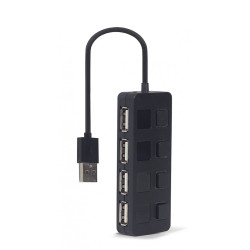 HUB USB 2.0 4-portowy z przełącznikami, czarny 