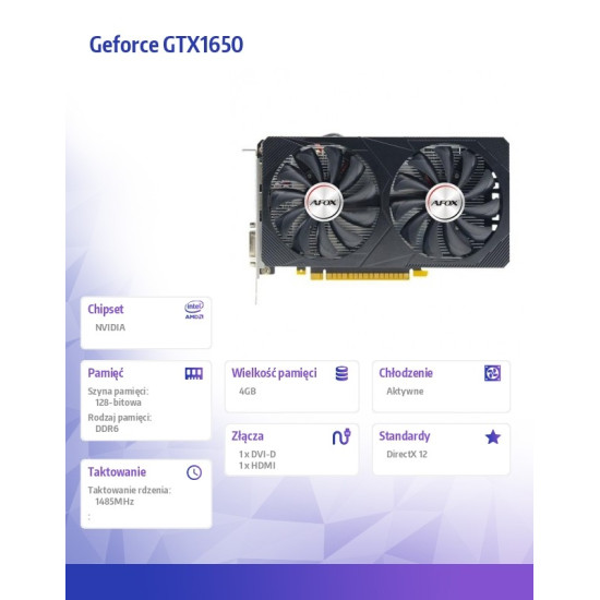Karta graficzna - Geforce GTX1650 4GB GDDR6 128Bit DVI HDMI ATX Fan V6