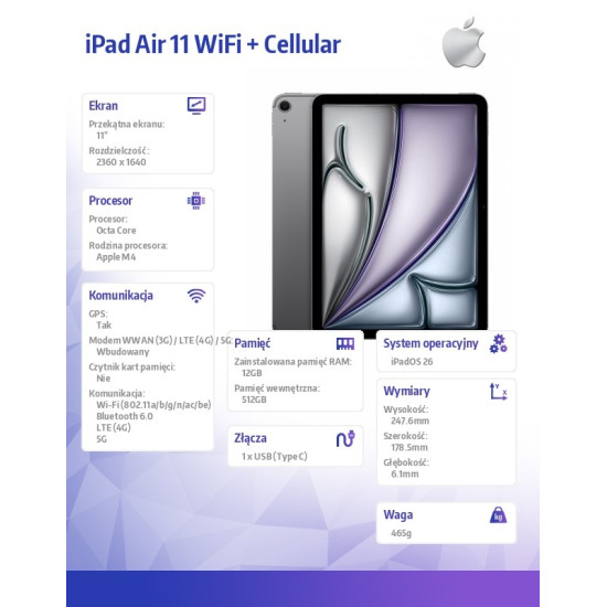 iPad Air 11 cali WiFi + Cellular 512GB Gwiezdna szarość