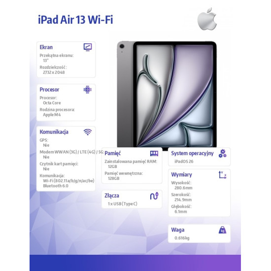 iPad Air 13 cali Wi-Fi 128GB Gwiezdna szarość