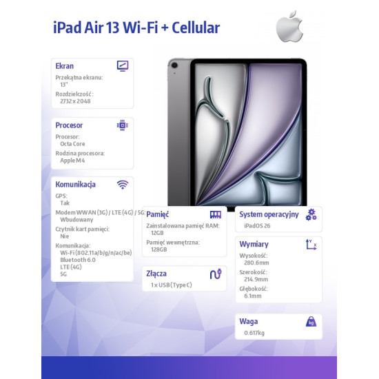iPad Air 13 cali Wi-Fi + Cellular 128GB Gwiezdna szarość