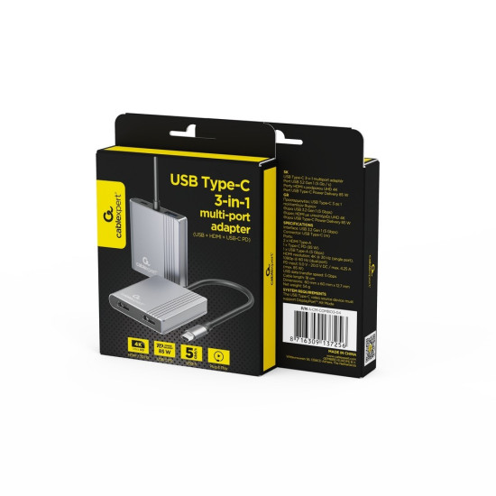Adapter USB Type-C 3 w 1 (port USB + HDMI + PD), gwiezdna szarość 