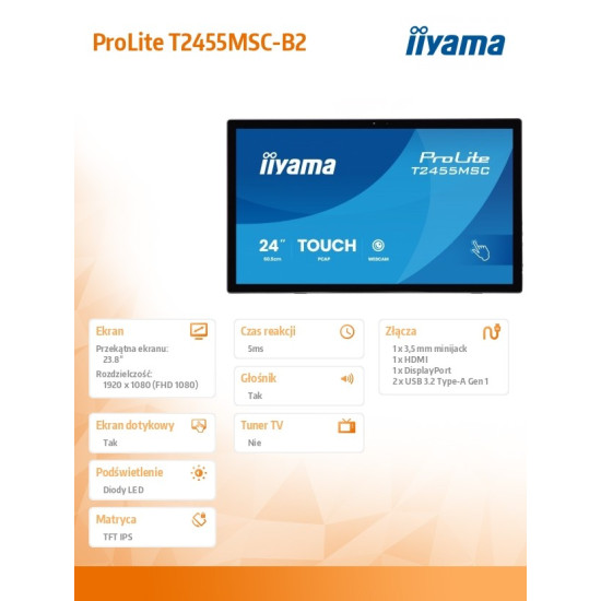 Monitor 24 cale T2455MSC-B2 POJ.10PKT.IPS,HDMI,DP,USB3.0,CAM,MIC, FHD 120Hz 