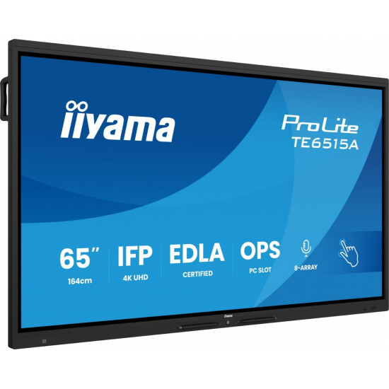 Monitor interaktywny 65 cali TE6515A-B2AG VA,4K,40pkt,550cd,DeepContrast-IR+, HDMI x2,DP,USB-C, 2 x 20W, OPS Slot x1, 5xUSB, 2xRJ45,8-Array,EDLA, 