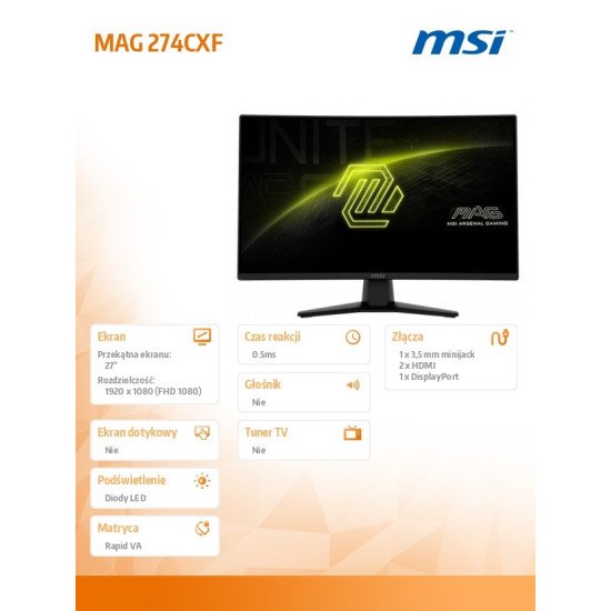 Monitor MAG 274CXF 27 cali LED/FHD/Zakrzywiony/280Hz/Czarny