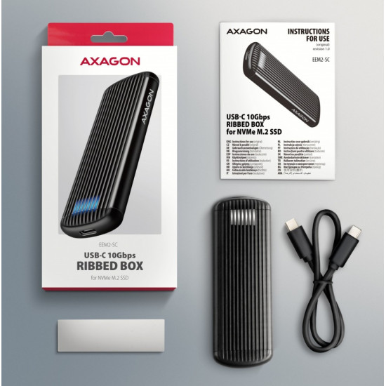 EEM2-SC Obudowa zewnętrzna aluminiowa bezśrubowa USB-C 3.2 Gen 2 10Gbps - M.2 NVMe SSD, długość 30 do 80 mm szary