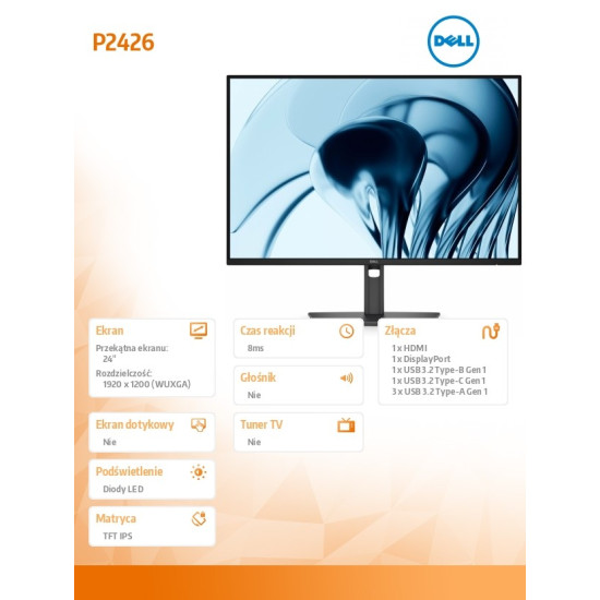 Monitor P2426 24 cale IPS WUXGA (1920x1200)/16:10/HDMI/DP/4xUSB/USB-C/3Y