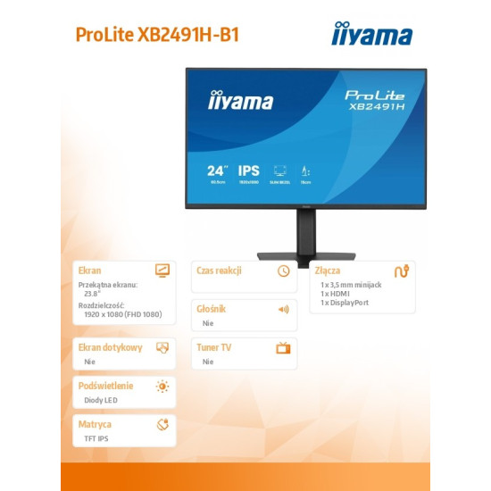 Monitor 24 cale XB2491H-B1 IPS, HDMI, DP, 1ms, 350cd, 1500:1, 120Hz, HAS150 (PIVOT)
