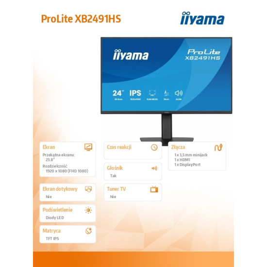 Monitor 23.8 cala XB2491HS-B1 IPS,HDMI,DP,1ms,350cd, 1500:1,120Hz,2x2W,HAS150 (PIVOT)