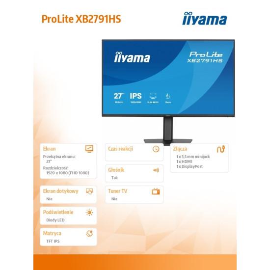 Monitor 27 cali XB2791HS-B1 FHD,IPS.HDMI.DP.2x2W,350cd,1500:1, 120Hz,HAS 150 (PIVOT)