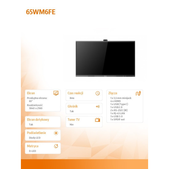 Monitor intereaktywny 65WM6FE 65 cali 4K GoBoard Live Pro Advanced Interactive Display 
