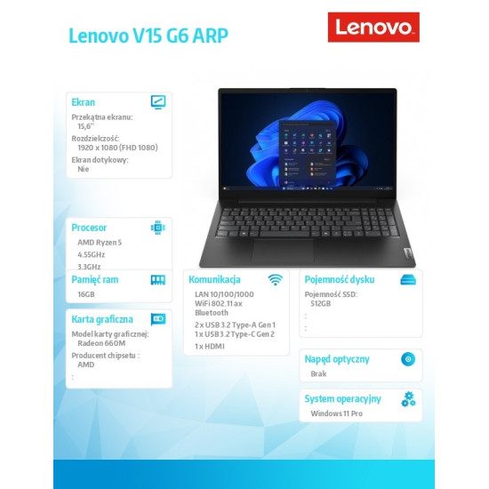 Laptop V15 G6 83UU002PPB W11Pro 5 150/16GB/512GB/INT/15.6 FHD/Business black/3YR OS 