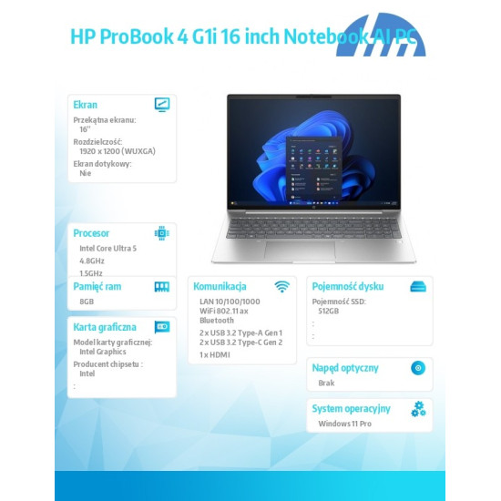 Notebook ProBook 4 G1i U5-225U 512GB/8GB/W11P/16 D89S1ET