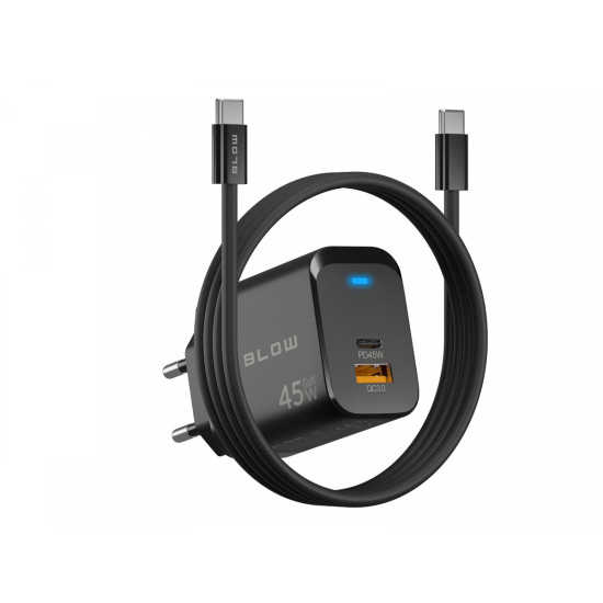 Ładowarka sieciowa gniazdo USB + USB-C PD 45W + kabel