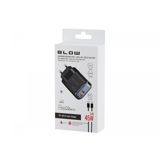 Ładowarka sieciowa gniazdo USB + USB-C PD 45W + kabel